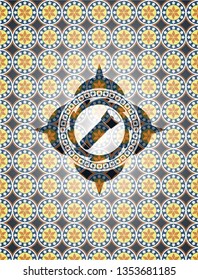 flashlight icon inside arabesque badge. arabic decoration.