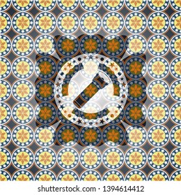 flashlight icon inside arabesque badge. arabic decoration.