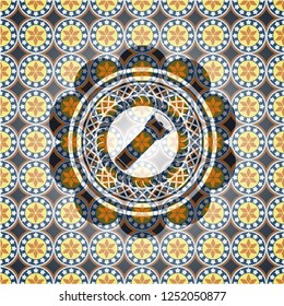 flashlight icon inside arabesque emblem. arabic decoration.