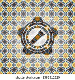 flashlight icon inside arabesque emblem background. arabic decoration.