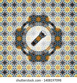 flashlight icon inside arabesque emblem background. arabic decoration.