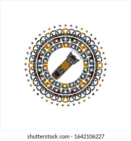 flashlight icon inside arabesque emblem background. arabic decoration.