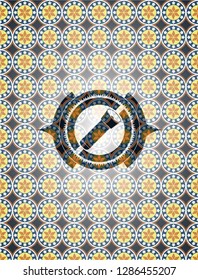 flashlight icon inside arabic badge background. Arabesque decoration.
