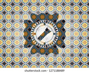 flashlight icon inside arabic emblem background. Arabesque decoration.