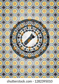 flashlight icon inside arabic emblem. Arabesque decoration.
