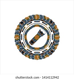 flashlight icon inside arabic emblem. Arabesque decoration.