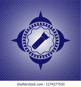 flashlight icon inside badge with denim background