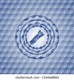 flashlight icon inside blue emblem or badge with geometric pattern background.