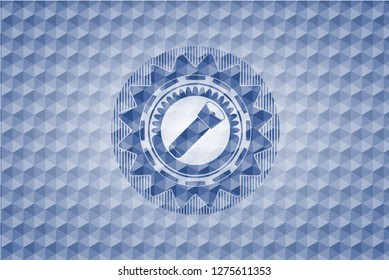 flashlight icon inside blue emblem with geometric pattern.