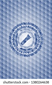 flashlight icon inside blue emblem with geometric background.