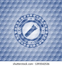 flashlight icon inside blue emblem with geometric background.
