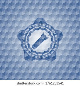 flashlight icon inside blue emblem or badge with geometric pattern background. 
