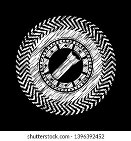 flashlight icon inside chalkboard emblem