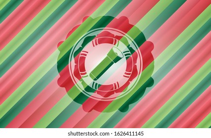 flashlight icon inside christmas colors emblem.