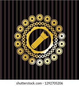 flashlight icon inside gold badge or emblem