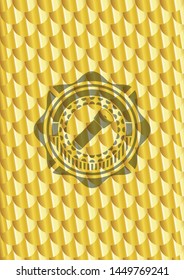 flashlight icon inside gold badge. Scales pattern. Vector Illustration. Detailed.