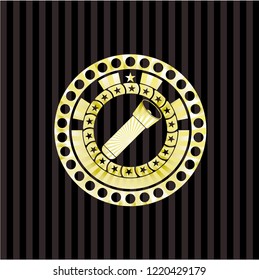 flashlight icon inside gold emblem or badge