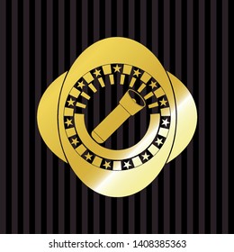 flashlight icon inside gold emblem