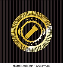 flashlight icon inside gold shiny emblem