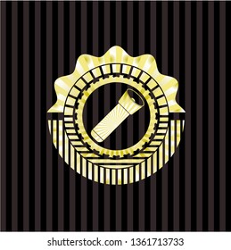 flashlight icon inside golden badge or emblem