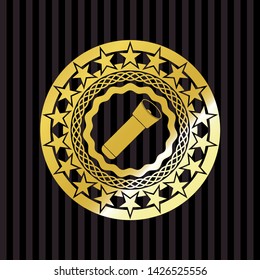 flashlight icon inside golden badge or emblem