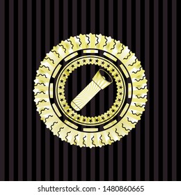 flashlight icon inside golden badge