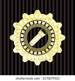 flashlight icon inside golden badge. 