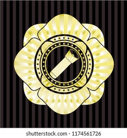flashlight icon inside golden emblem or badge