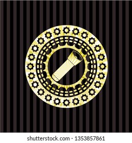 flashlight icon inside golden emblem