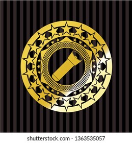 flashlight icon inside golden emblem or badge