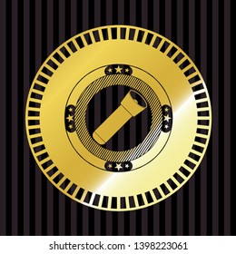 flashlight icon inside golden emblem or badge