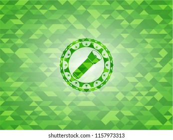 flashlight icon inside green emblem with mosaic ecological style background