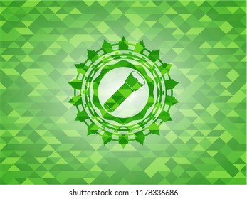 flashlight icon inside green emblem with mosaic ecological style background
