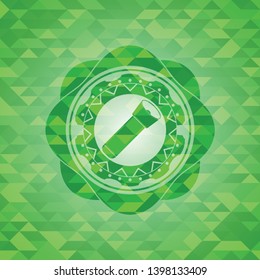 flashlight icon inside green mosaic emblem