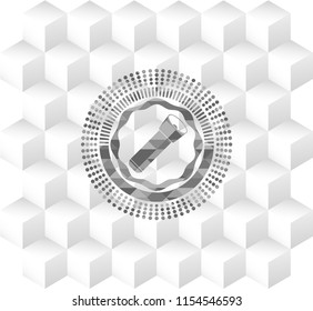 flashlight icon inside grey badge with geometric cube white background