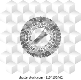 flashlight icon inside grey emblem. Retro with geometric cube white background