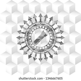 flashlight icon inside grey emblem. Retro with geometric cube white background