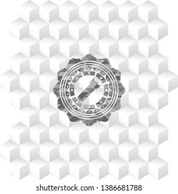 flashlight icon inside grey emblem. Retro with geometric cube white background