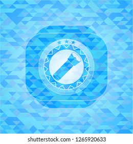 flashlight icon inside light blue emblem with mosaic background
