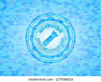 flashlight icon inside light blue emblem. Mosaic background flashlight icon inside light blue emblem. Mosaic background