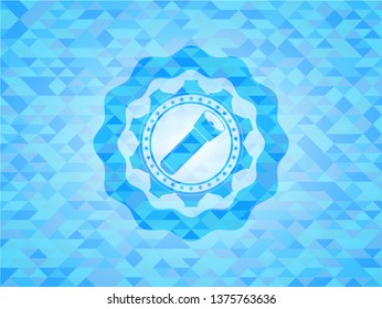 flashlight icon inside light blue mosaic emblem