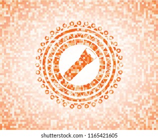 flashlight icon inside orange mosaic emblem with background
