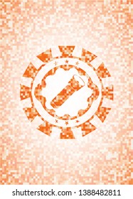 flashlight icon inside orange mosaic emblem with background