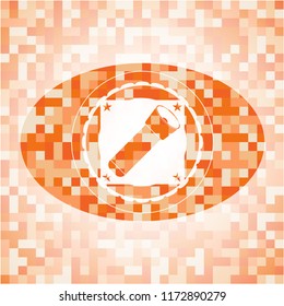 flashlight icon inside orange tile background illustration. Square geometric mosaic seamless pattern with emblem inside.