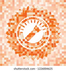 flashlight icon inside orange tile background illustration. Square geometric mosaic seamless pattern with emblem inside.