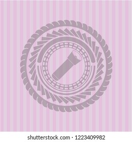flashlight icon inside pink emblem. Retro