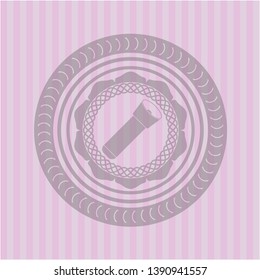 flashlight icon inside pink emblem. Retro