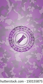 flashlight icon inside pink and purple camouflage texture