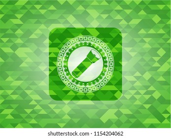flashlight icon inside realistic green mosaic emblem