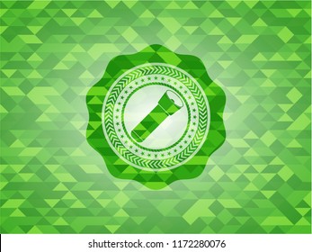 flashlight icon inside realistic green mosaic emblem